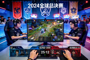 电竞赛事直播画面，英雄联盟比赛现场选手操作